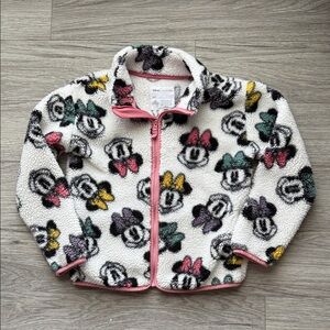 Disney Minnie Mouse Patterned Fleece Jacket - White and Pink Size 10